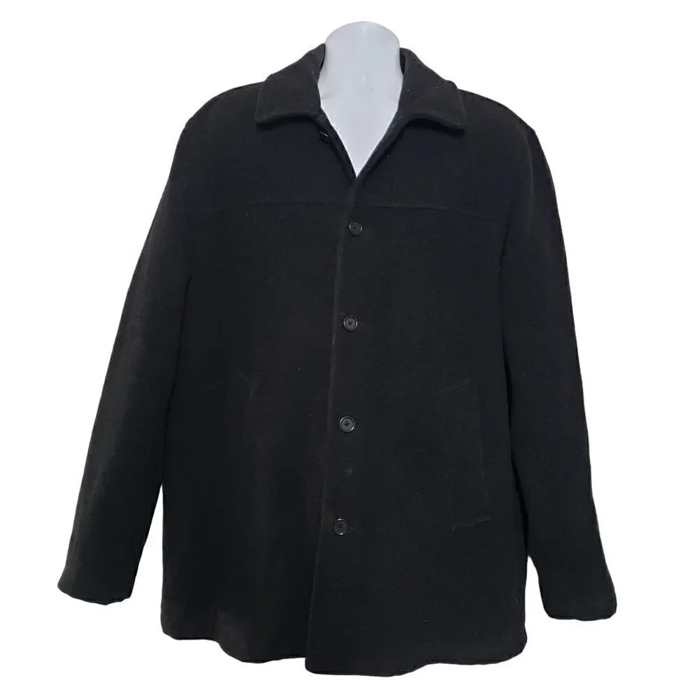 J Crew University Jacket Stadium Cloth Wool Black Coat Mens XL